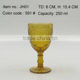 Press Drinking Glass/Wine Goblet,Hiball,DOF, Sundae Cup Color Glass in Amber With Geometric Designs Emboss thumbnail-2