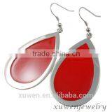 Oval Red Enamel Stainless Steel Long Hanging Earrings