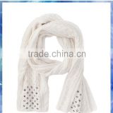 Fashion ladies white scarf with beads/knitted scarf with beads /scarf decorations with beads