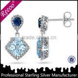 925 Silver Blue Topaz Color CZ Princess Set Eternity Band Ring thumbnail-2