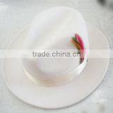 Mens Hat 100% Wool Wide Round Brim Fedora Cap Satin Feather Band Black thumbnail-4
