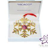 Xmas Ornament VICACCI 14K Yellow Gold Plated Metal Xmas Snowflake With Pink Crystals From Swarovski thumbnail-5