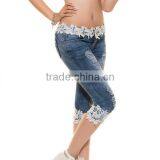 Women Lace Jeans Europe Style Torn Stretch Denim Shorts thumbnail-3