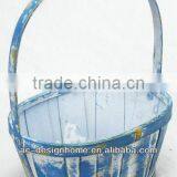 BLUE WASH OVAL BAMBOO CHIP BASKET W/HANDLE thumbnail-1