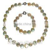 20" 12mm Champagne Cheap Freshwater Coin Pearls Jewelry Set thumbnail-1