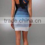 Elastic Knitted HL Blue Gradient One Shoulder Bandage Dress Sexy Club Dress Women Dress HL thumbnail-2