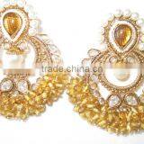 Golden Yellow Beads Polki Gold Tone Dangler EARRING Pair thumbnail-1