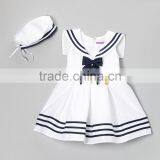 2017 Latest Design Hot Sale Summer Wholesale Silk Tutu Baby Clothing Kids Sleeveless Baby Girl Blue Stripe Dress thumbnail-1