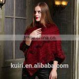 2017 New Hot Real Knitting Woolen Rabbit Fur Poncho Womens Casual Rabbit Fur Hooded Shawl With Rabbit Fur Tassels Capes thumbnail-3