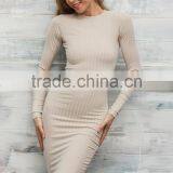 Fashion Knitted Long Sleeve Bodycon Dress Women Vintage Christmas Winter Elegant Sweater Dress Khaki Midi Dresses Chic 2017 thumbnail-1