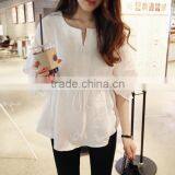 Latest Fashion Cotton and Linen Rond Collar Shirt Flounce Shirt Blouse for Women thumbnail-2