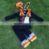 The Halloween Kids Girls Gost Print OUTFITS Ruffle Pant Sets Girls Boutique Clothes Kids Sets With Matching Accessories thumbnail-1