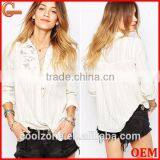 100% Cotton Relaxed Fit Crochet Detail Lady Shirt,fashion Full Sleeves Shirts