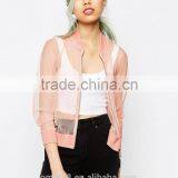 2017 OEM China Manufacturer Sheer Mesh Bomber Jacket With Zipper thumbnail-1