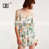 2017 Sexy V-neck and Bare Shoulder Ladies Short Floral Printed Jumpsuit thumbnail-1