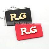 Black/red PU Leather Sew on Patches With Gold Metal Plates Fashion Clothing Label for Jeans/jacket PLB-010 thumbnail-1