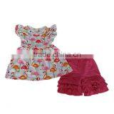 Children Clothes Flutter Sleeve Flamingo Pattern Top With Ruffle Shorts Bulk Wholesale Kids Clothing Kids Clothes Unique thumbnail-1