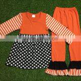 Fall Baby Clothes Girls Orange Top and Pant Ruffle Outfits For Kids in Halloween thumbnail-1