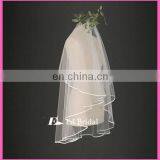 A04 Elegant Short And Long Ribbon Trim Two Layers Cheap Wholesale Bridal Veil Wedding thumbnail-2