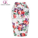 Grace Karin Occident Women Hips Wrapped High-waisted Short Cotton Flower Printed Pencil Vintage Skirt CL008928-8