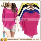 Multi-color Plus Size Ladies Chiffon Blouses Batwing Sleeve Ruffles Blusas Women Tops China Wholesales Apparel