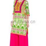 Designed in Floral & Triple Print on Yoke 100% Cotton Knee Length Lady Kurti thumbnail-4