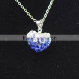 Wholesale Heart Shape New Arrival Gradient Color Blue and White Crystal Clay Shamballa With Silver Chains Necklace