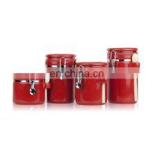 Airtight High Quality Kitchenware Airtight Vacuum Kitchen Ceramic Condiment Food Coffee Storage Jar Canister Set With Lid Spoon thumbnail-2