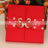 Dark Red Wooden Wholesale Wedding Invitation Box Silk With Ribbon Buckle thumbnail-2