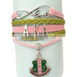 Newest AKA Wrap Bracelet Leaf Alpha Kappaa Alpha AKA Heart Pink Green Custom Leather Bracelet thumbnail-4