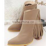 70mm Girl Tassel Thick Heel Red Suede Nude Mature Sexy Women High Heels Boots thumbnail-1