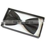 Pre-tied Adjustable Solid Black Polyester Silk Bow Tie thumbnail-3