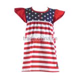 Wholesale Independence day children patriotic dress red and white blue chevron baby girl frock fancy smocking dress for kids
