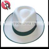 Australia Wool Felt Black Fedora Hat With White Ribbon and Hemming thumbnail-6