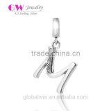 S067M Globalwin 925 Sterling Silver Alphabet Letter M Paved With Crystals Charms thumbnail-1