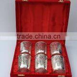 Silver Plated Brass Glass With Emboss in Blue Velvet Box thumbnail-1