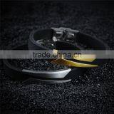 Fashion Silicone Men's Bracelets Unique Cutting Hollow Design Length Adjustable Stainless Steel Men Jewelry Bangles thumbnail-3