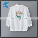 Summer New Women Embroidered Round Neck Solid Color Baseball Jacket thumbnail-2
