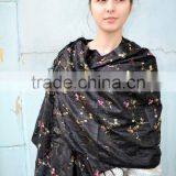 Vintage Black Shawl Scarf, Embroidered Black Shawl, Bohemian Festival Hippie, Headscarf ,Women Accessory thumbnail-6