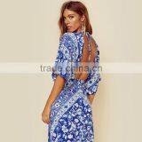 Gypsy Boho Hippie Printed Clothes Half Sleeve Backless Floral Maxi Dress thumbnail-6