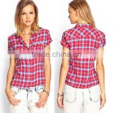 hot selling latest design wholesale short sleeve plaid shirt women fashion plaid shirt