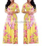 Hot Selling Women Plus Size Fully Flower Printing V Neck Maxi Dresses thumbnail-2