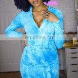 LAITE D2062 2020 New Arrivals Women Tie Dye Casual Dresses Ladies Long Sleeve Mini Sexy Dresses Women Dresses thumbnail-3