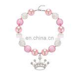 Pink Girl Princess Necklace With Crown Children Chunky Bubblegum Pendant Necklace Jewelry Gift thumbnail-1