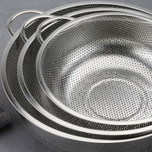 Kitchen Stainless Steel Fruits and Vegetables Washing Strainer Draining Colander Basket Durable Hander & Base Mesh Colanders thumbnail-3