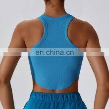 Ribbed Sleeveless Crop Gym Tank Quick Dry Tops Factory Sales U Hem Racerback Sports Bras 96rayon 4spandex thumbnail-2