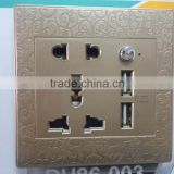 China alibaba gold figuratus usb power socket, usb data cable , socket with usb and switch