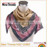 Placement Solid Color Inner With Lace Trim Imitate Silk Square Scarf 90*90 cm thumbnail-1