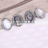 Natural Rainbow Shell Connector Spacer Beads Crystal Paved Oval Shape Gem Jewelry Shell Beads thumbnail-3