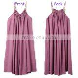Latest Childern Lilac Gathered Neckline Colorful Beads Kids Beautiful Model Frock Neck Design Dresses HSd5107 thumbnail-1
